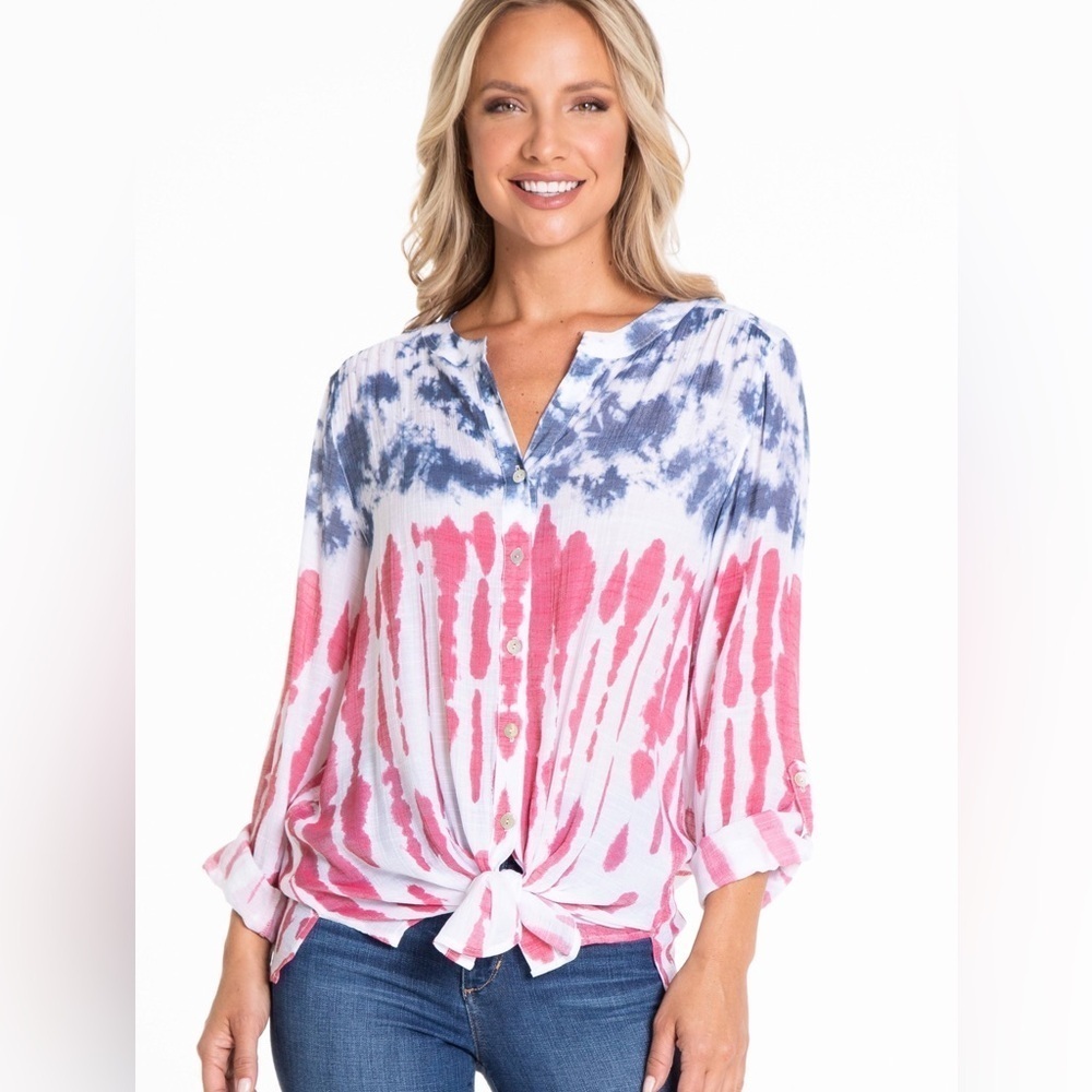 Multiples Long Sleeve Button Front Tie Dye Blouse Medium M AMERICANA shirt Med